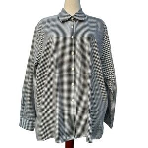 Womens Plus Size Gingham Button Down Shirt Black White Wrinkle Free Foxcroft 22W